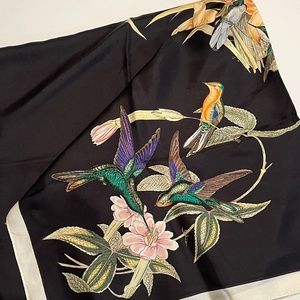 Stunning Metropolitan Museum of Art 100% Silk Scarf - Hummingbirds and Flowers